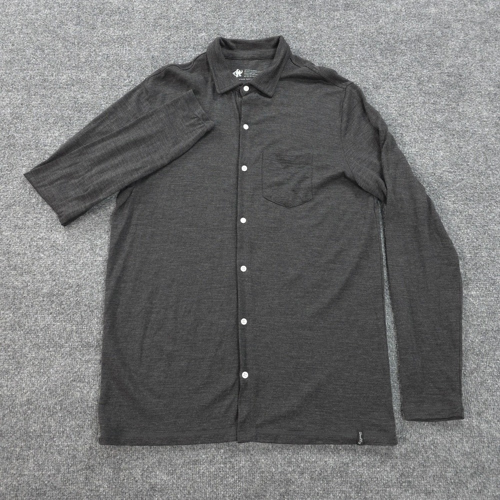 Woolly Shirt Mens Large Gray Merino Wool Button Up Lightweight Travel Hike - Picture 2 of 11